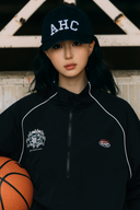 Aim Higher Club Unisex College Emblem Reflective Half Zip Windbreaker/ Black