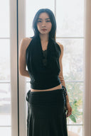 Aim Higher Club Core Cowl Neck Halter Top / Black