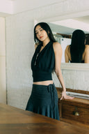 Aim Higher Club Core Cowl Neck Halter Top / Black
