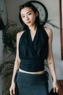 Aim Higher Club Core Cowl Neck Halter Top / Black