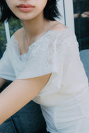 Aim Higher Club Core Asymmetric Lace Off-Shoulder Top/ White