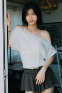 Aim Higher Club Core Asymmetric Lace Off-Shoulder Top/ White