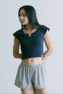 Aim Higher Club Essential V Neck Crop Tee/ Navy
