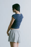 Aim Higher Club Essential V Neck Crop Tee/ Navy