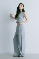 Aim Higher Club Essential V Neck Crop Tee/ Flecking Grey