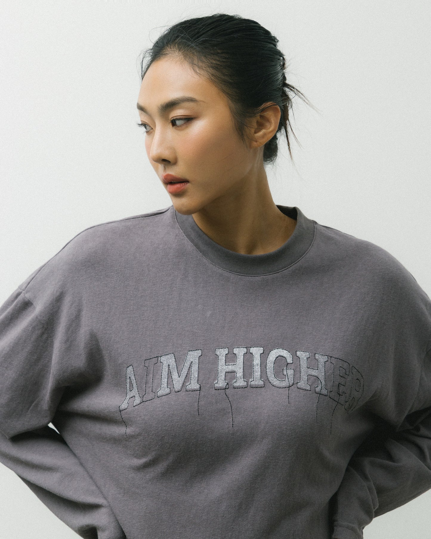 Aim Higher Club College Unisex Long Tee/ Grey
