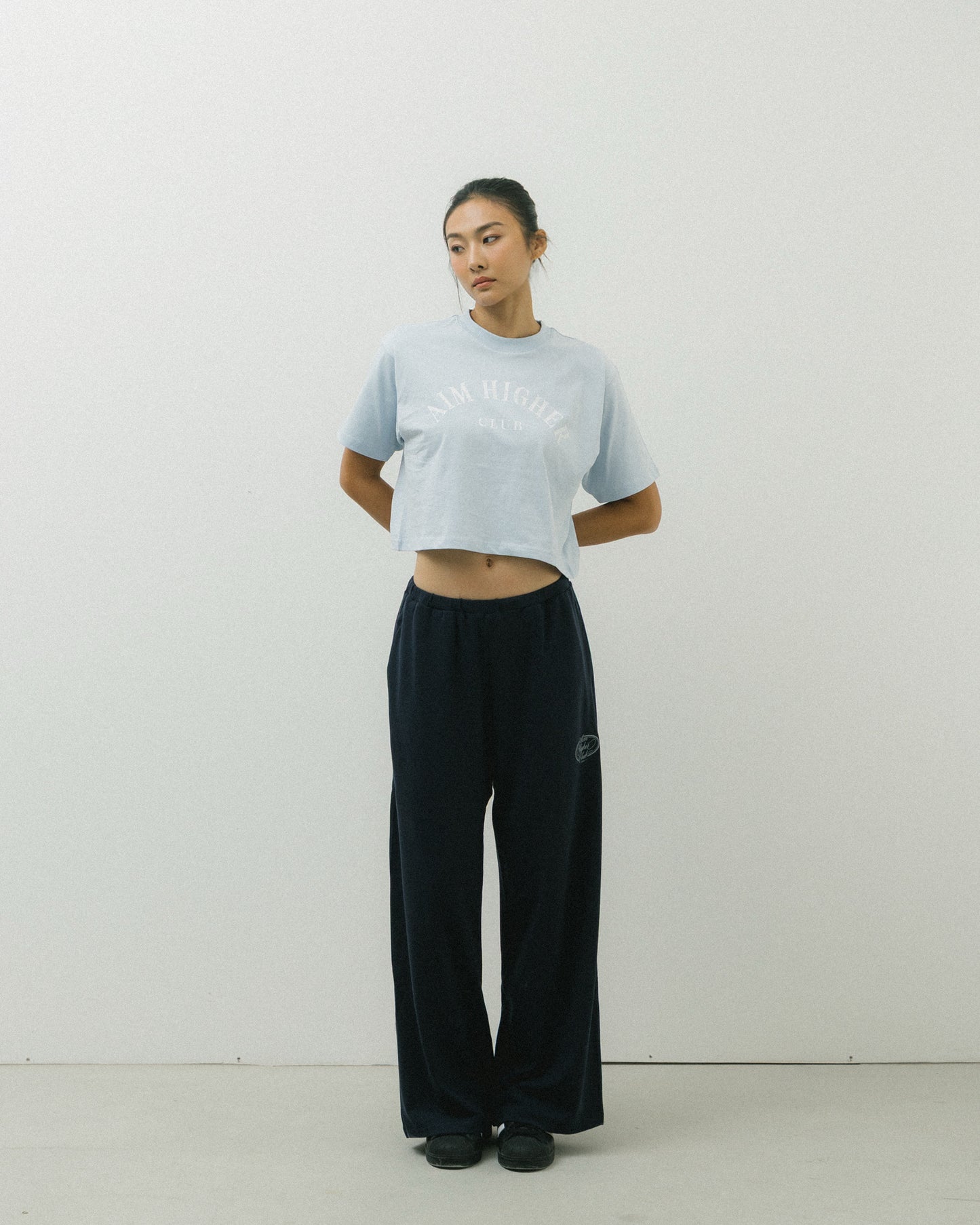 Aim Higher Club Basic Crop Tee/ Grey Baby Blue