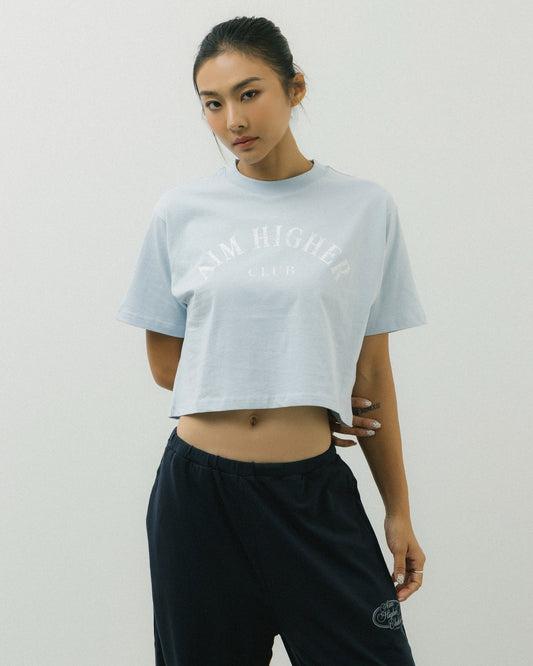 Aim Higher Club Basic Crop Tee/ Grey Baby Blue