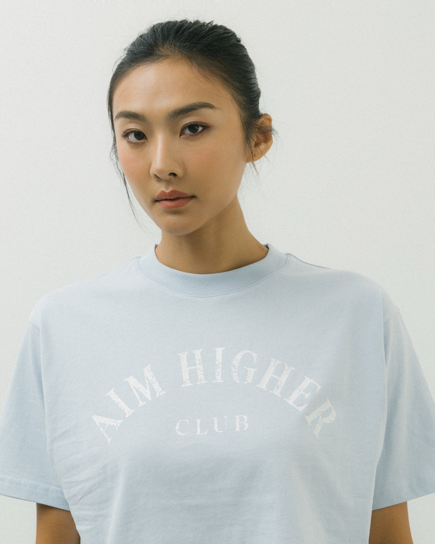 Aim Higher Club Basic Crop Tee/ Grey Baby Blue