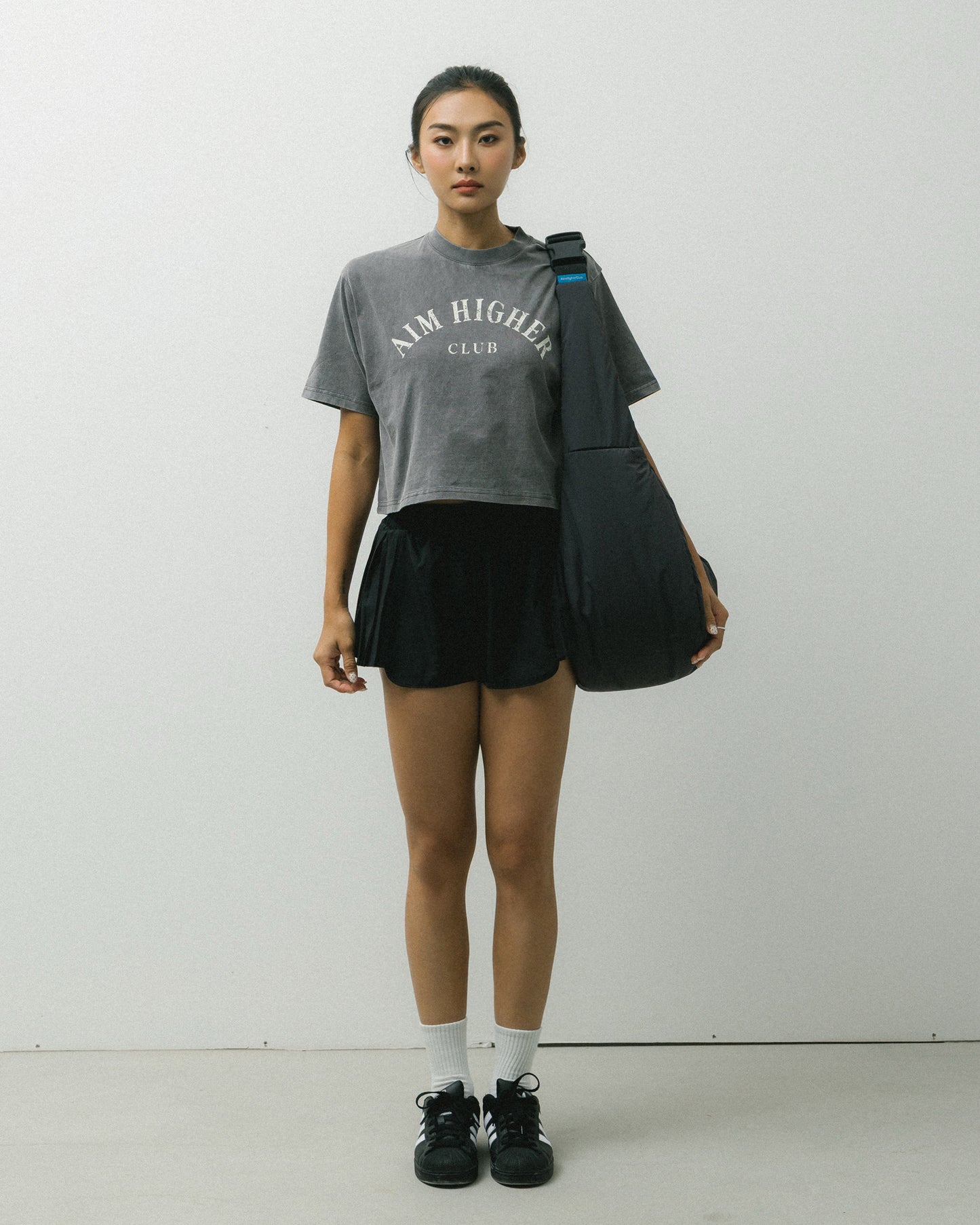 Aim Higher Club Basic Crop Tee/ Washed Charcoal