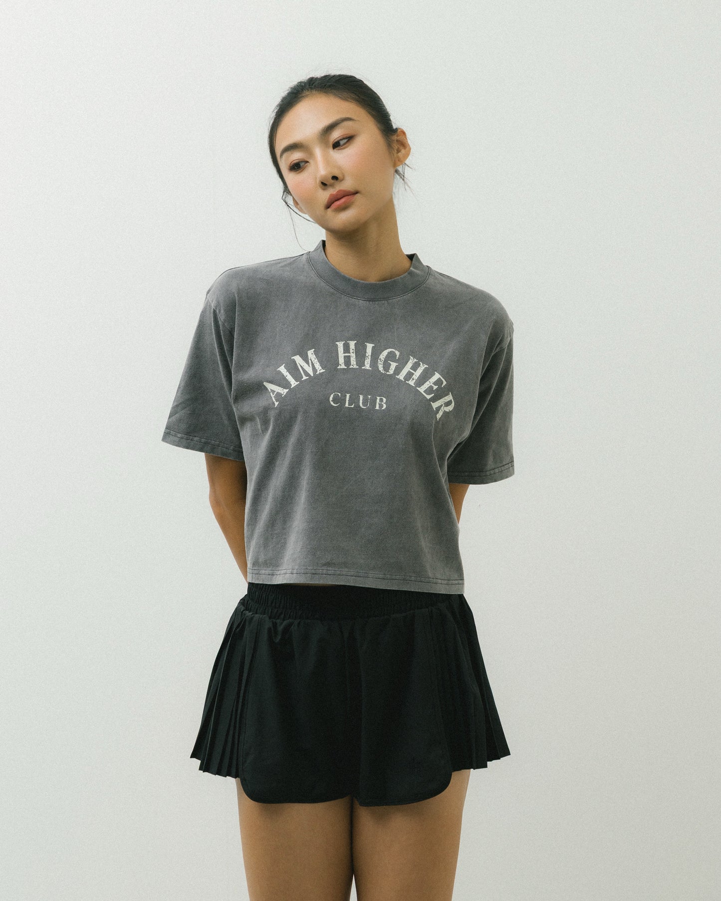Aim Higher Club Basic Crop Tee/ Washed Charcoal