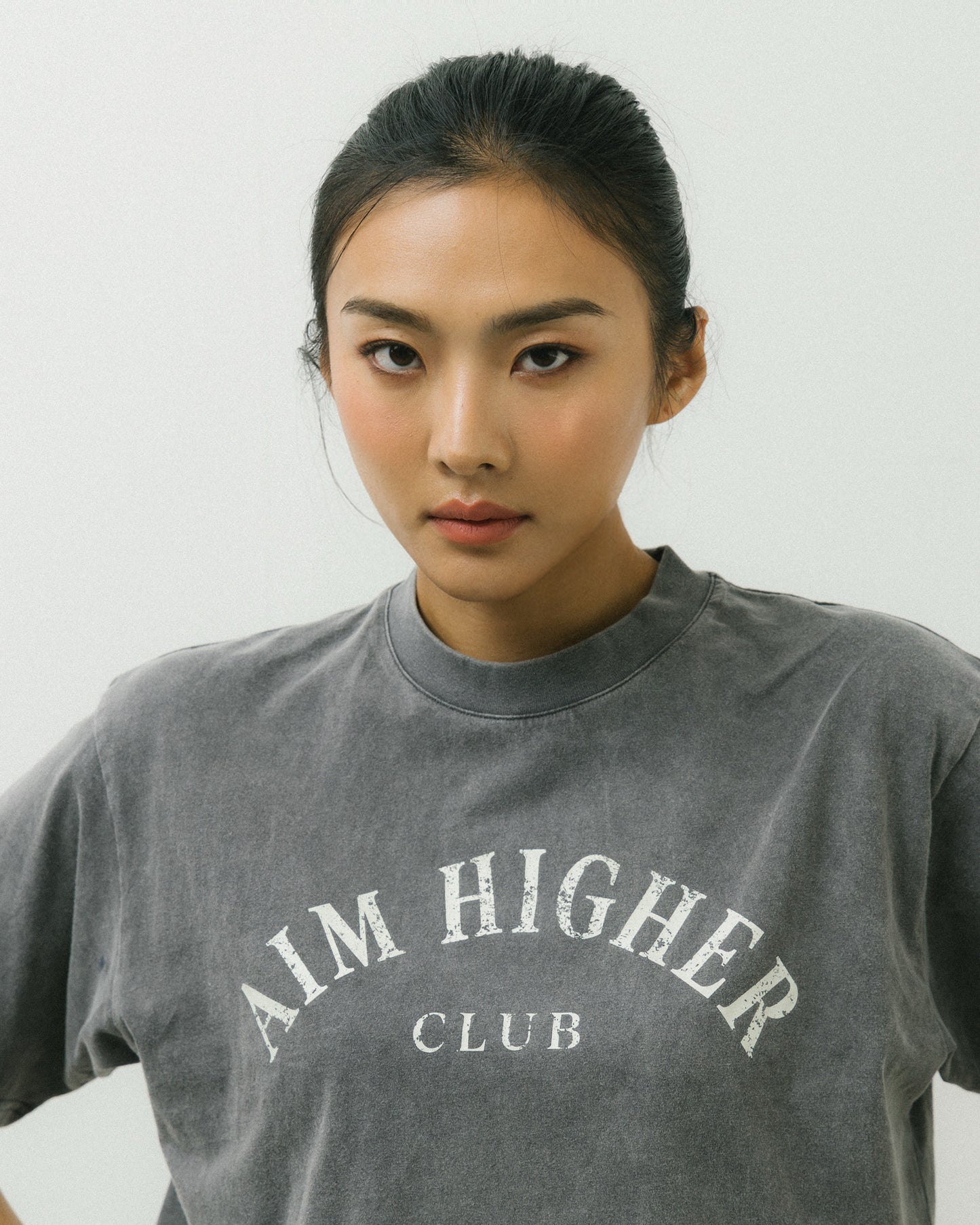 Aim Higher Club Basic Crop Tee/ Washed Charcoal