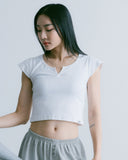 Aim Higher Club Essential V Neck Crop Tee/ Off White