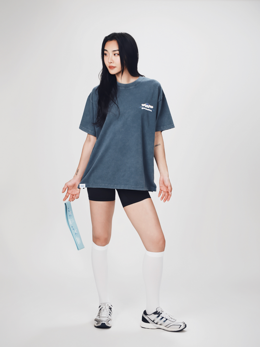 Aim Higher Club ♥ Cinnamoroll Monogram Patch Classic Logo Tee/ Washed Grey Blue