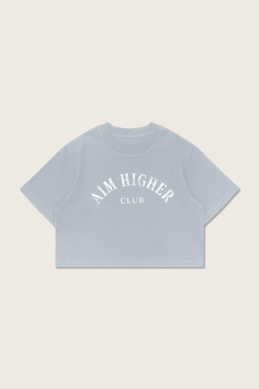 Aim Higher Club Basic Crop Tee/ Grey Baby Blue