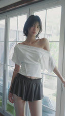Aim Higher Club Core Asymmetric Lace Off-Shoulder Top/ White